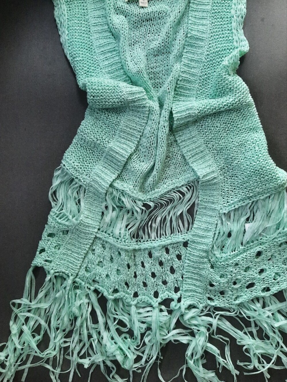 Mmm-Gee! Yummy Umgee Mint Green/light Turquoise Knit Fringe Vest